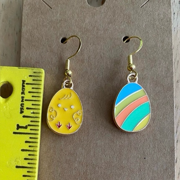 Asymmetrical Easter Egg Dangle Earrings - Picture 4 of 4